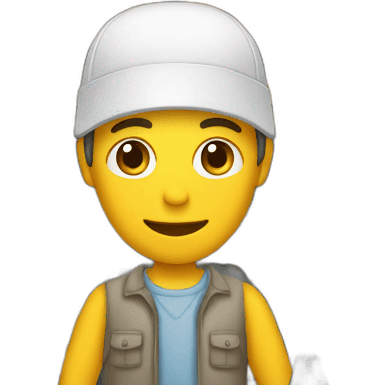 seller in a shop holding a camerqa emoji