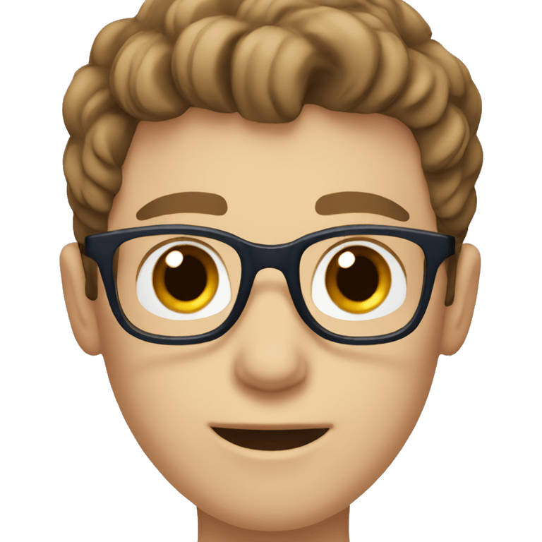 White boy with brown hair, blue eyes and glasses emoji