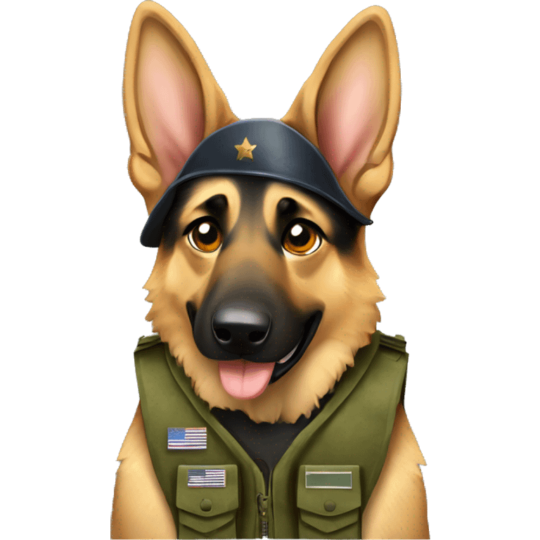 german shepherd with army vest emoji