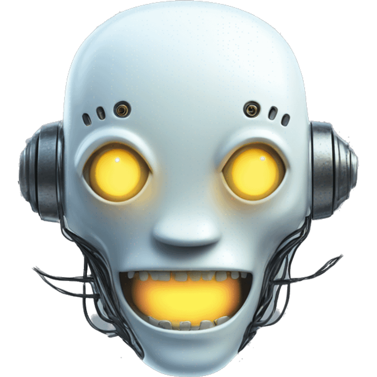 Alien robot head with glowing wires and white teeth  emoji