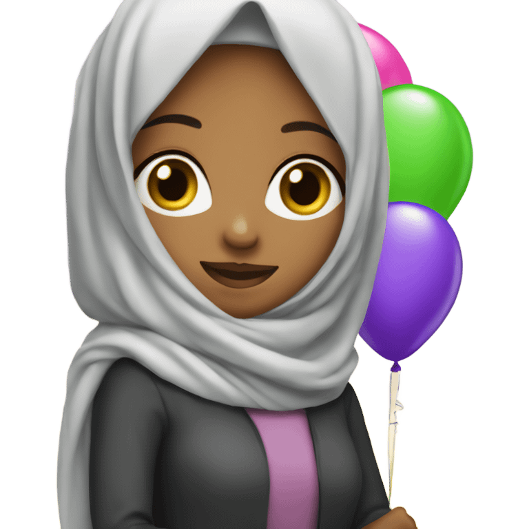 Girl in hijab holding 50th birthday balloon  emoji