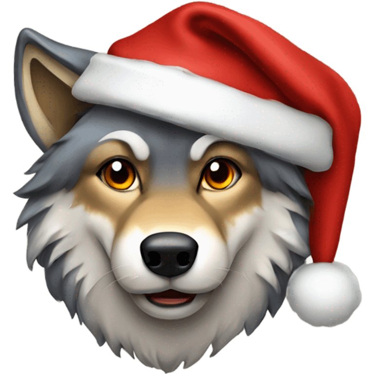 Wolf wearing a Santa hat emoji