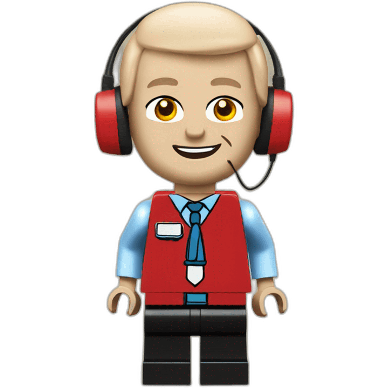 LEGO customer service bald men with headset with red shirt emoji