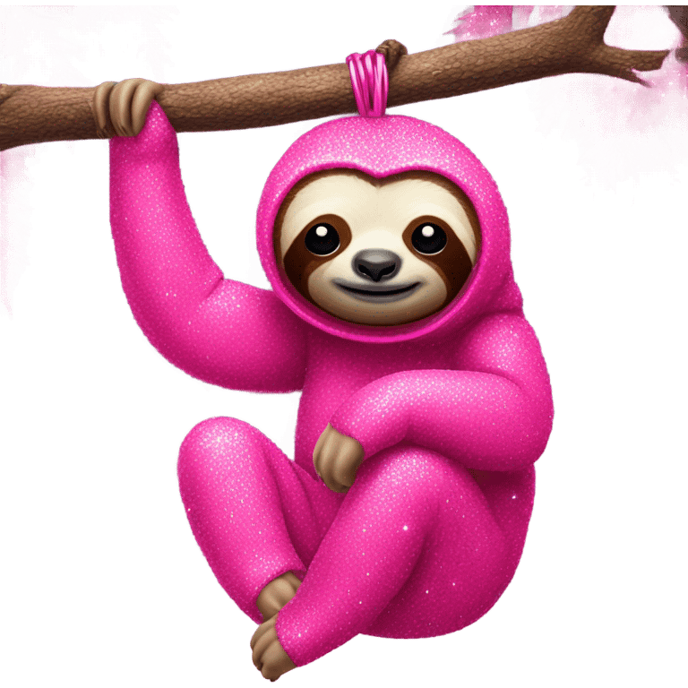 Hot pink sloth with glitter hanging on a tree  emoji