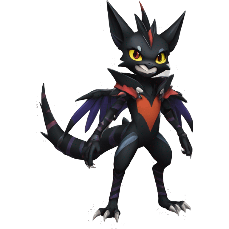 Cool Anthro Black Noivern-Nargacuga-Litten-Pokémon with edgy stripes hoodie spiked collar punk Full Body emoji