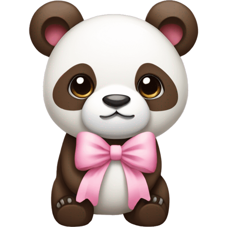 Brown-white panda with pink pastel bow emoji