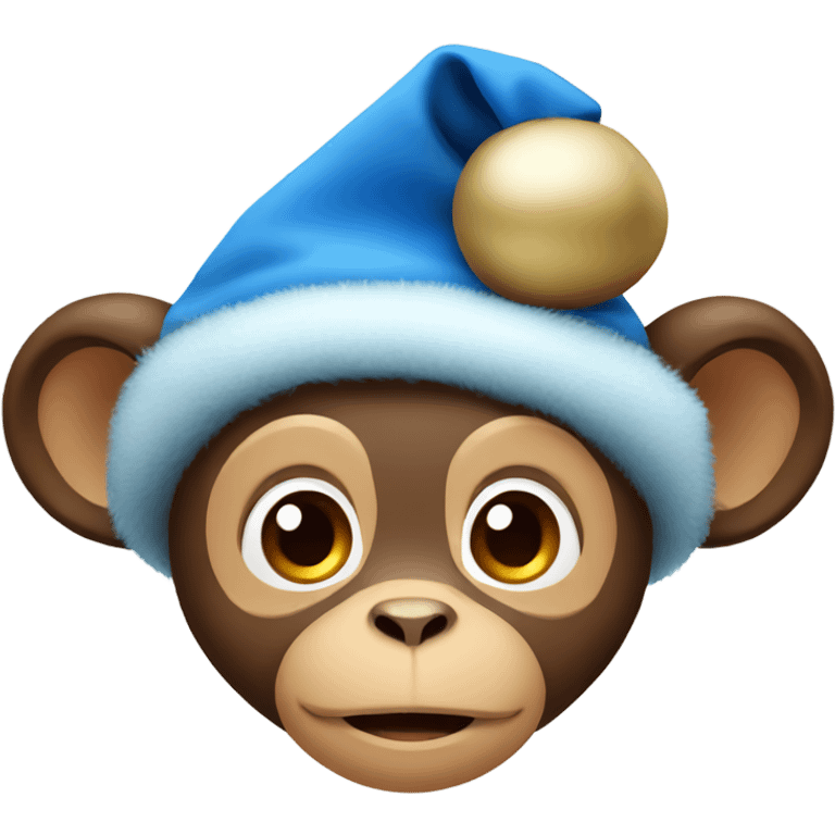 cute monkey with blue Christmas hat emoji