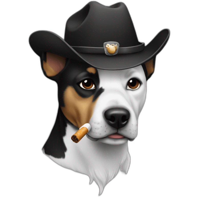 black-white-dog-wearing-cowboy-hat-smoking emoji