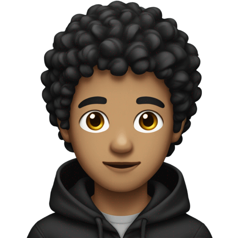 a young male with medium skin and curly black hair, wearing a black hoodie emoji