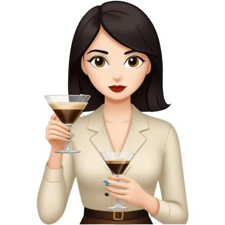 brunette hair down girl black hair drinking an espresso martini emoji