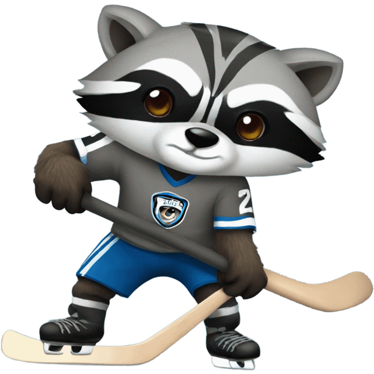 Raccoon playing hockey emoji