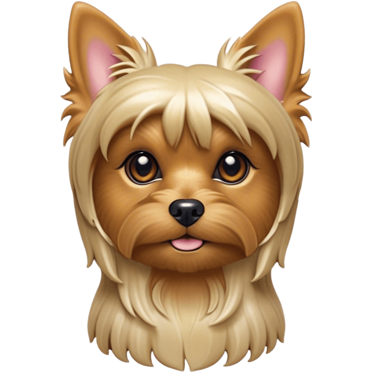 Cinematic Noble Yorkshire Terrier Portrait Emoji, Exuding refined charm and dignified poise, with a lustrous, silky fur in rich, deep hues, alert eyes and a confident expression, simplified yet exquisitely detailed, glowing with a soft, aristocratic radiance, high shine, embodying intelligent grace and classic elegance, soft glowing outline, capturing the essence of a regal Yorkshire Terrier ready to rule the screen with effortless sophistication! emoji