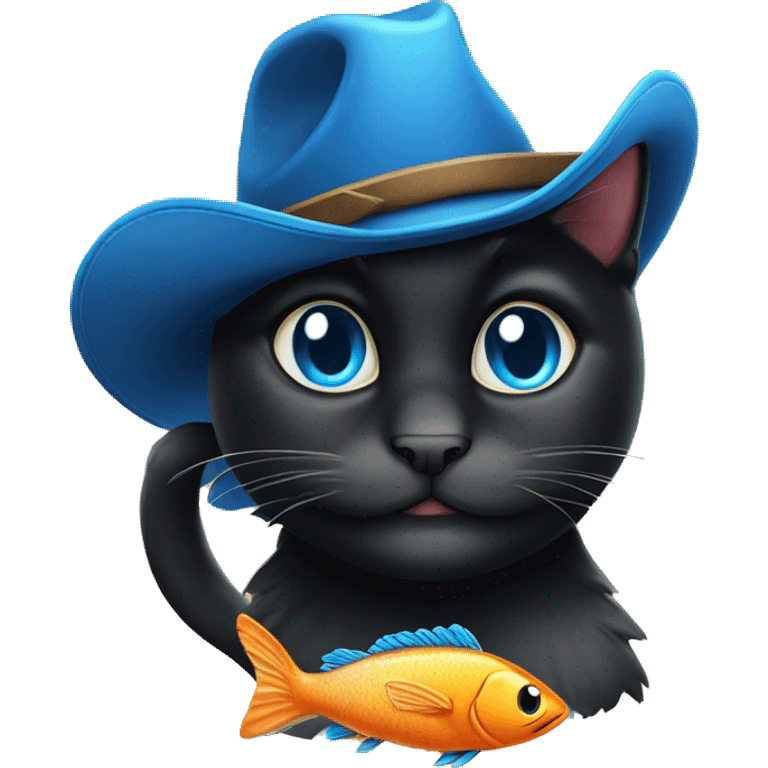 cowboy black cat smilling with fish and blue eyes emoji