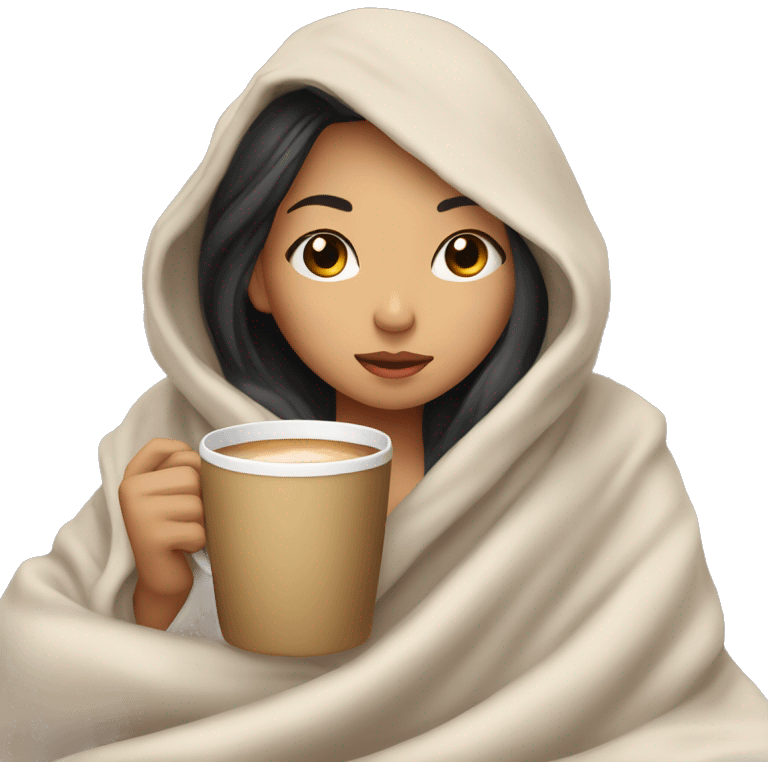 asian girl inside a blanket sipping coffee eyes closed emoji