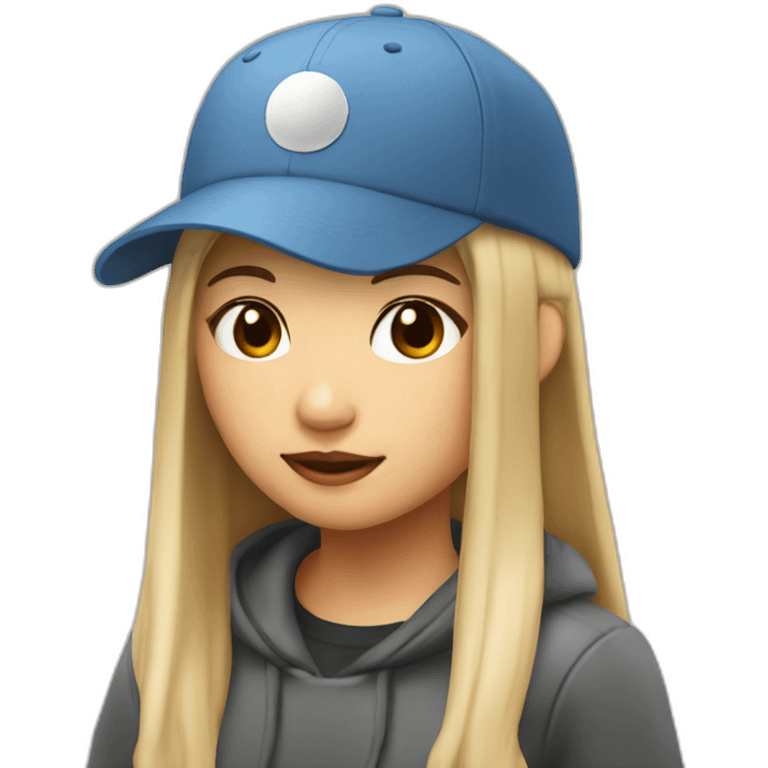 A long hair cool Asian girl wear a baseball cap and have a cup of coffee emoji