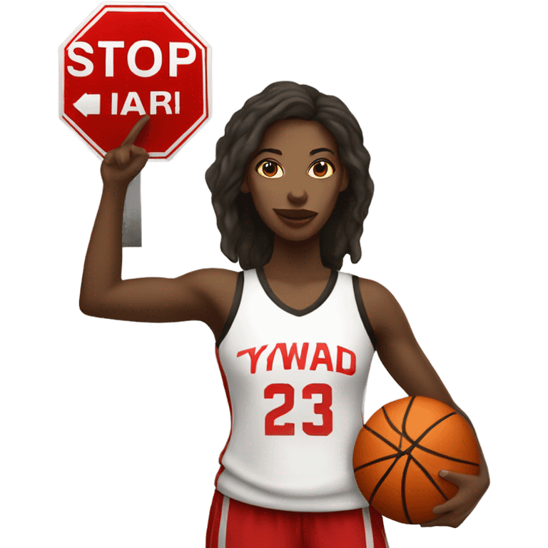 Black women basketball player holding a stop sign emoji