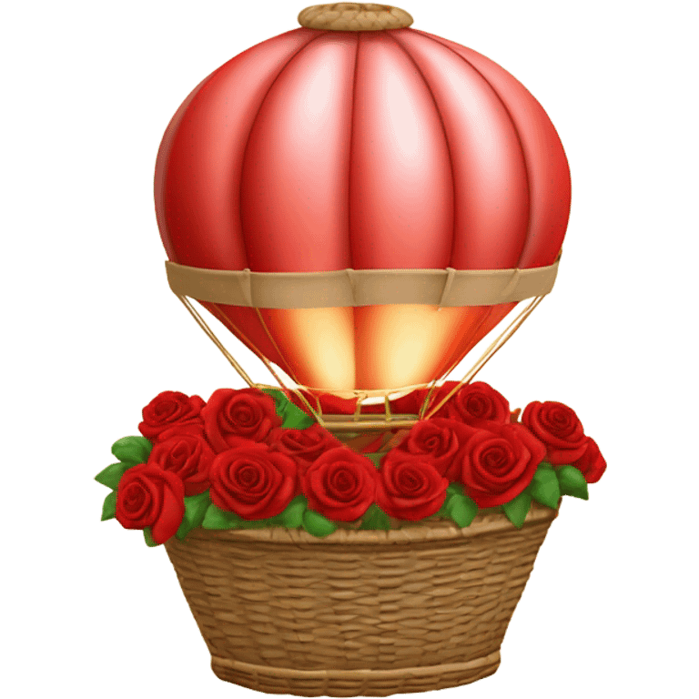 red hot air balloon and beige basket with roses emoji