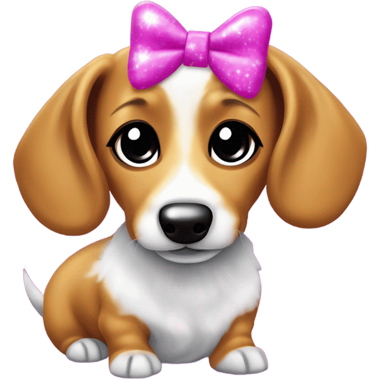 Lisa frank glitter fluffy ￼dachshund with bows on ears emoji