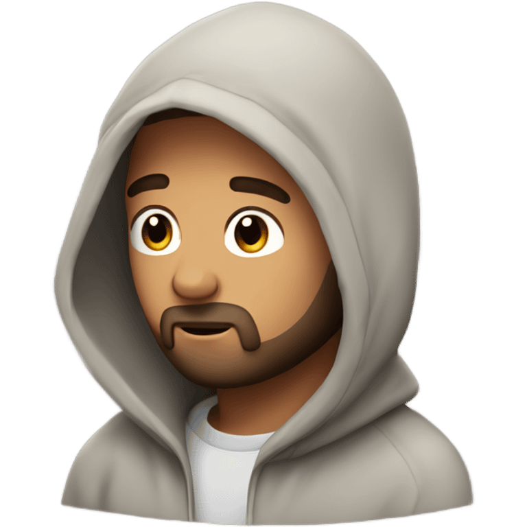 Handsome man with brown hairs and 3 days beard wearing a hoodie as he is praying emoji