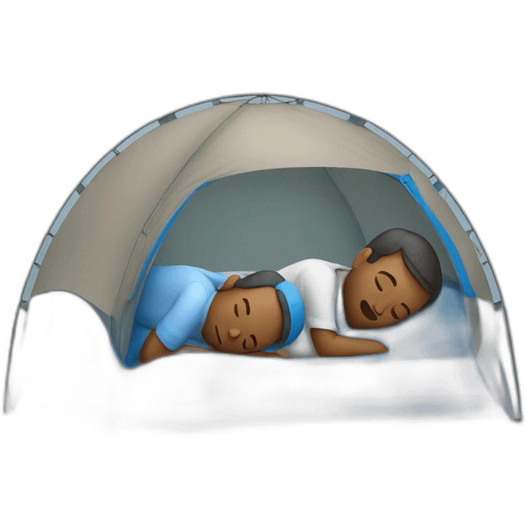 two fathers laying asleep inside a blue tent emoji