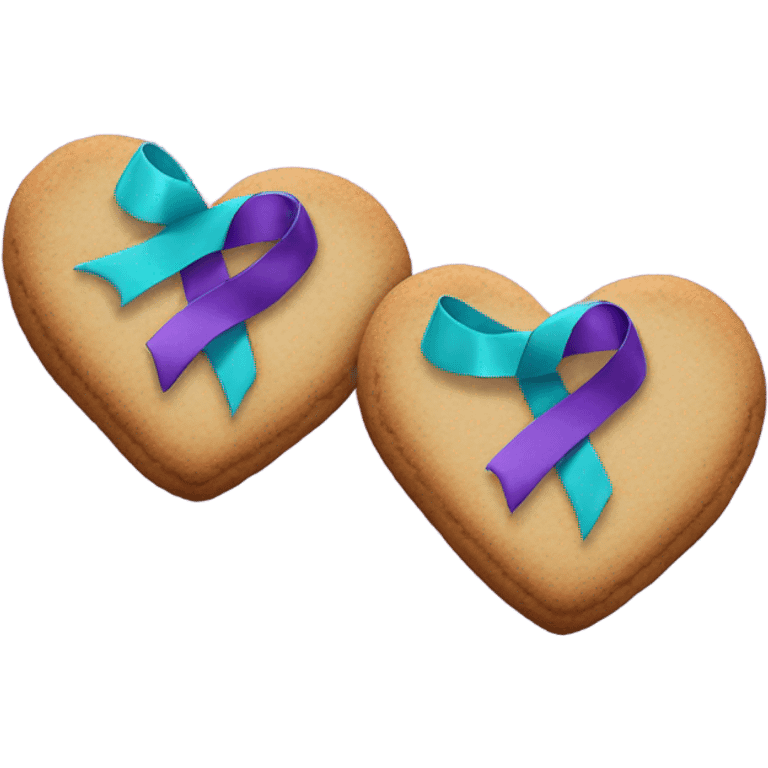 Purple teal Suicide awareness ribbon, heart cookie emoji