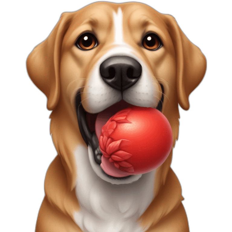 chien avec une balle rouge dans la bouche emoji