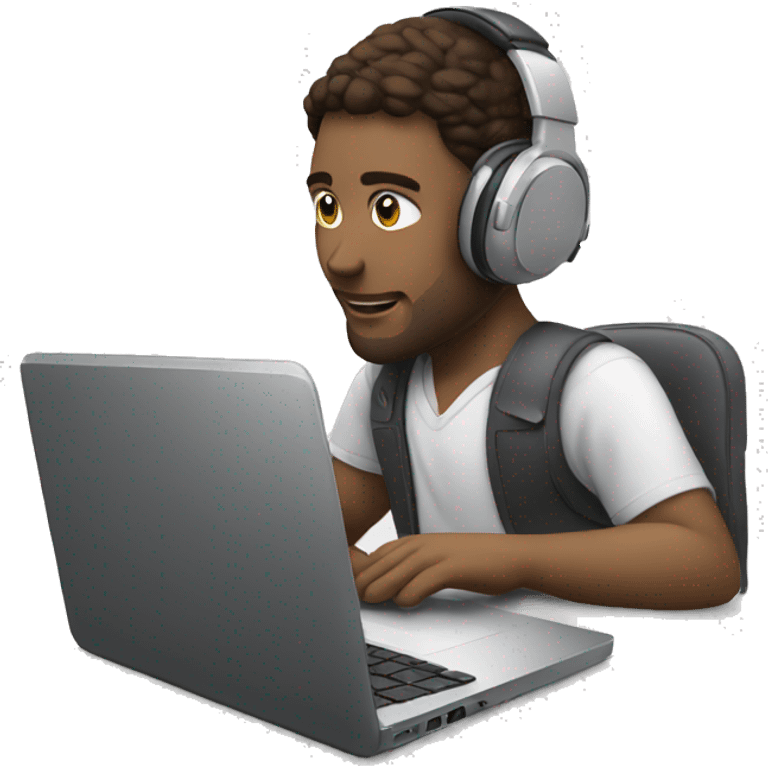 a white women behind his laptop, with a headphone working emoji