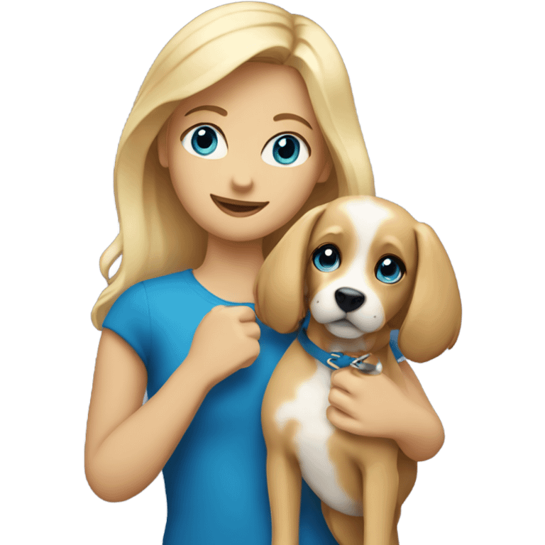 Blonde with blue eyed girl holding cavilier dog emoji