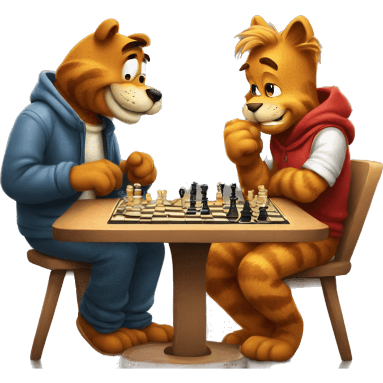 Garfield and Alf play chess emoji