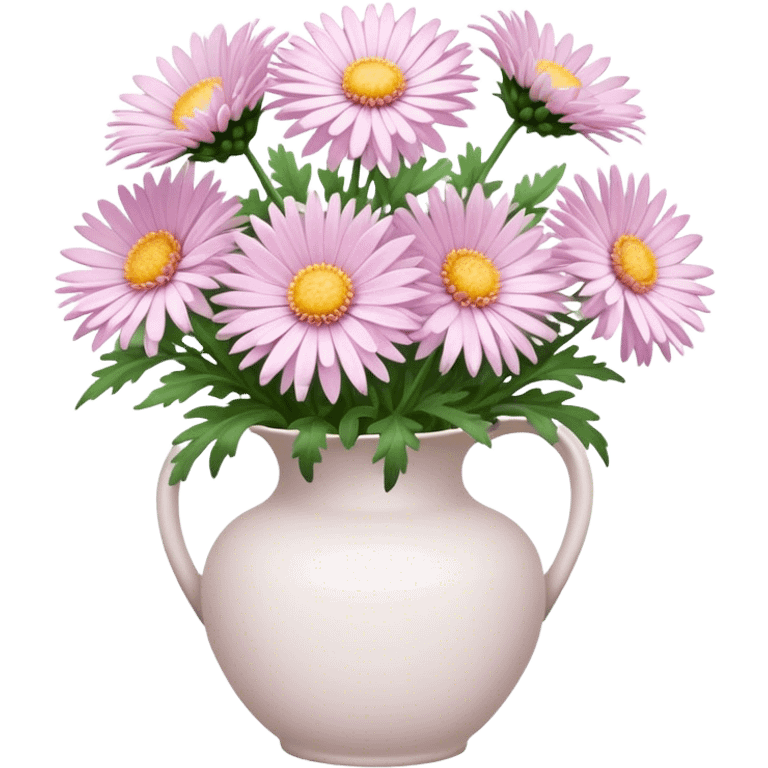 Pale pink Asters in white vase emoji