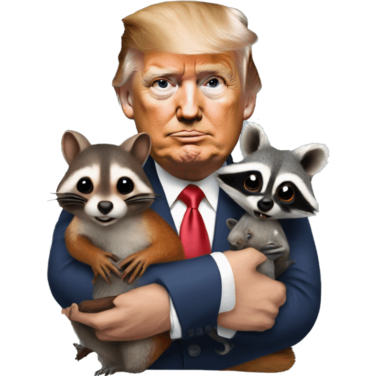 Donald trump holding a squirrel and raccoon  emoji