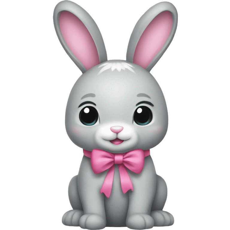 A light gray bunny with a pink bow, cute, chrismas vibe emoji