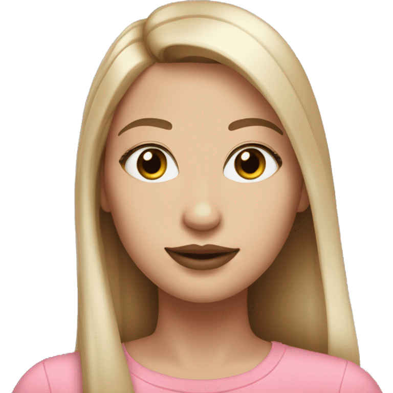 Woman with long straight hair, white skin tone, hazel green eyes, pink lipstick, pink croptop emoji