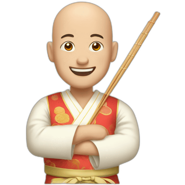 an happy bald man playing mikado emoji