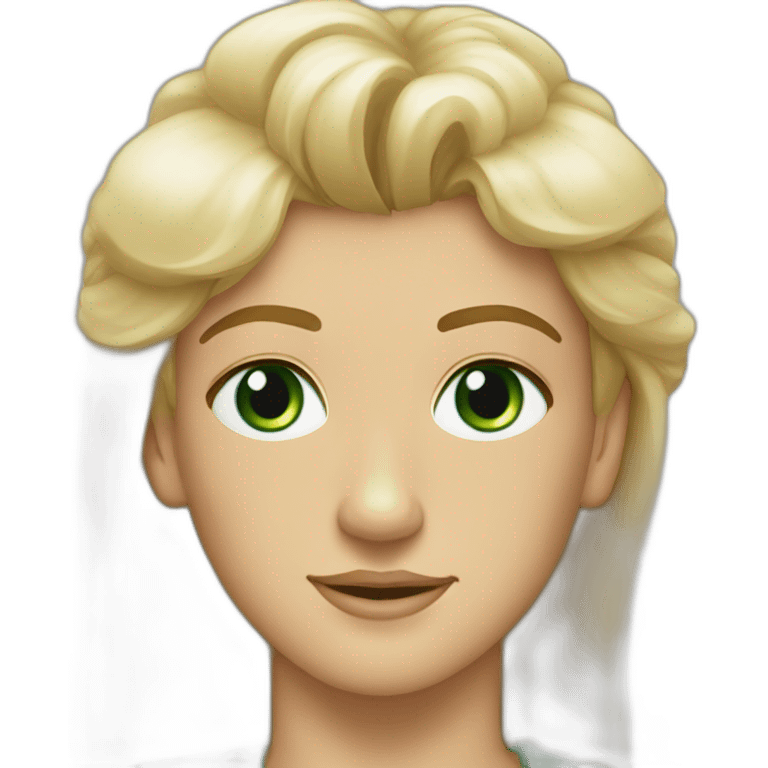 Mel Gibson and woman blond square staright haire with fringe and green eyes emoji