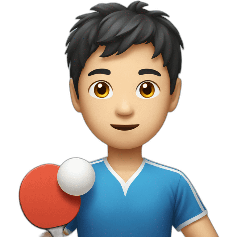 cute Asian boy with table tennis emoji