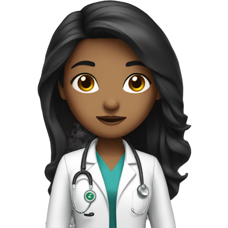 4 girl doctor, black long hair emoji