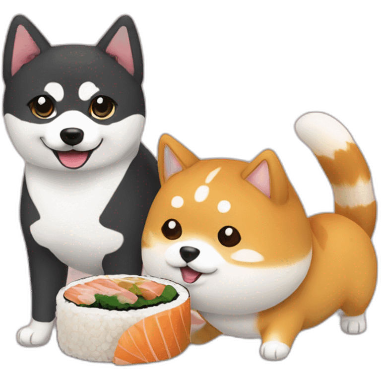 shiba inu and cat are best friends sushi emoji