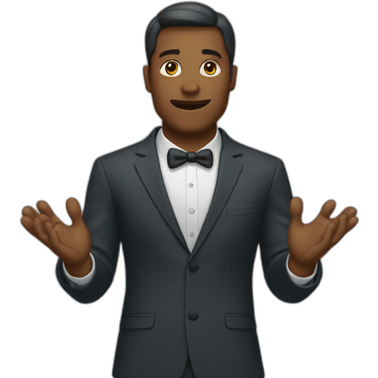 man in suit holding out his arms emoji