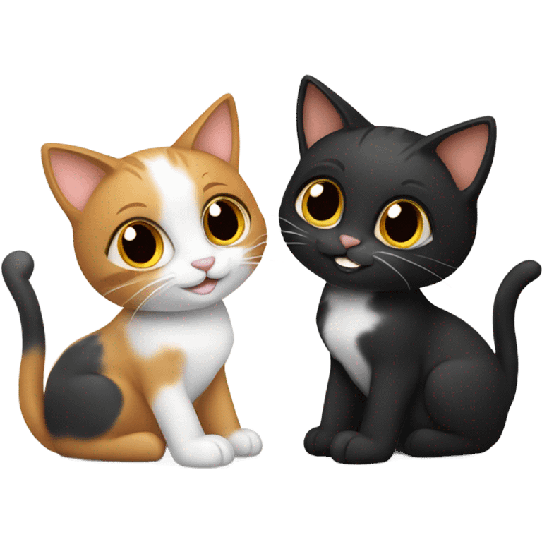 I want 2 cats. I want them next to each other. I want one to be calico colored. I want the other cat to be completely black colored emoji