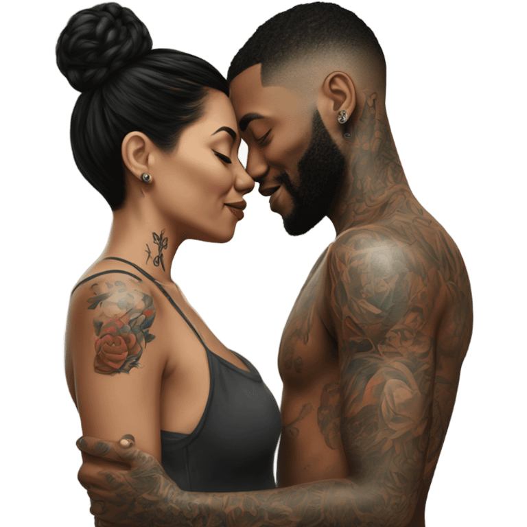 Loving intimate moment between lovers, photo Realistic Couple with tattoos  emoji