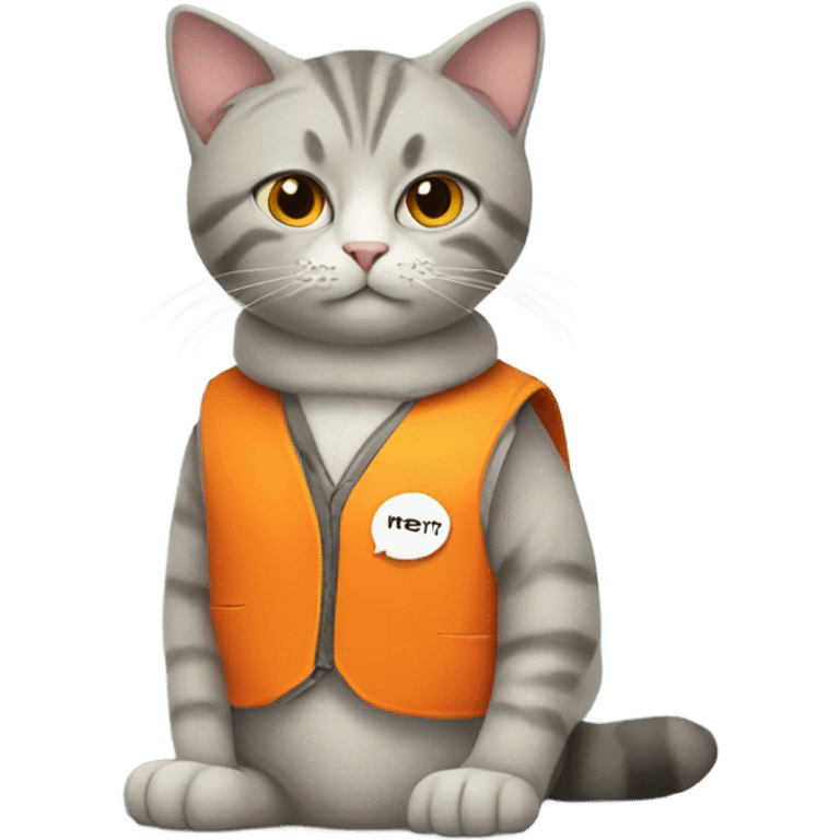 cat with a sign and an orange vest emoji