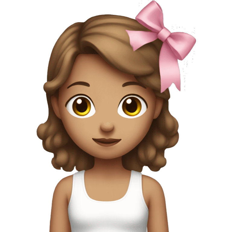 girl with a pink bow and brown hair wearing a white tank top emoji