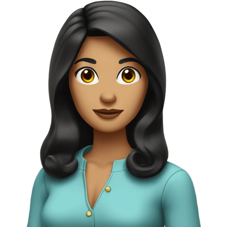 Tanned woman with long black hair wearing 1960s style outfit and hair emoji