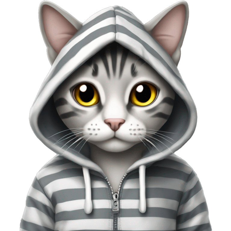 Grey striped cat wearing a Hoodie with a Text on it saying I 🩷 Mert emoji