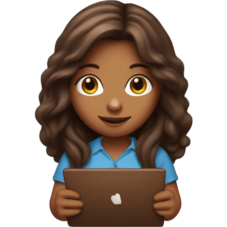 a young girl with chocolate long hair and in laptop in hand emoji