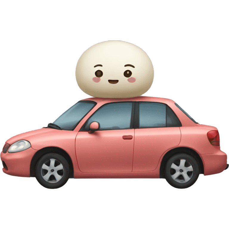 Mochi riding on the car emoji