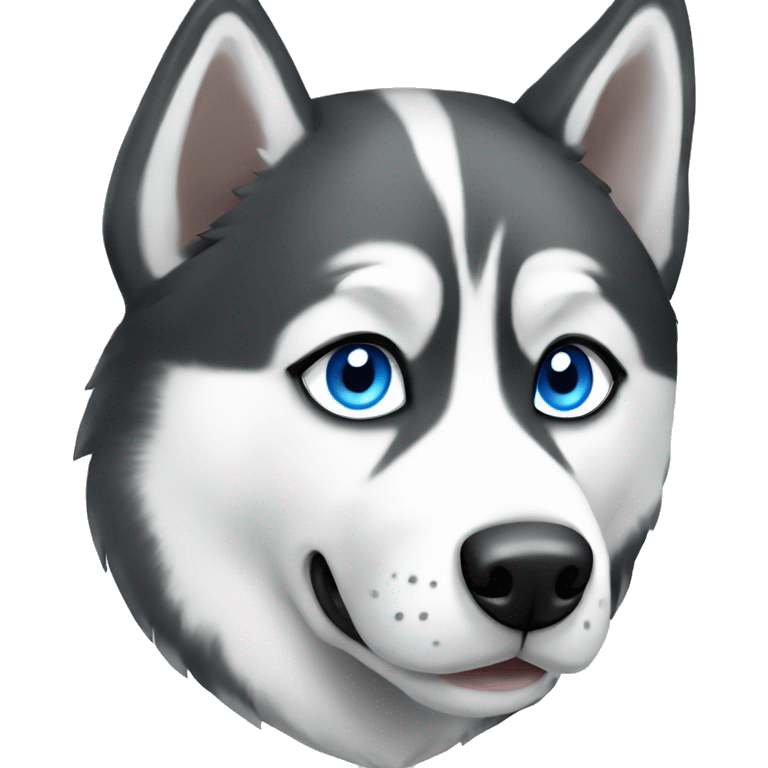 Cartoon Siberian husky black and white with blue eyes emoji