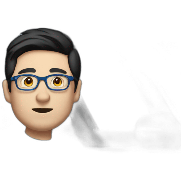 Middle age lean white man with black hair & glasses wearing a blue Tesla T-shirt poping from left front window of a left drive Black Tesla Model 3 emoji