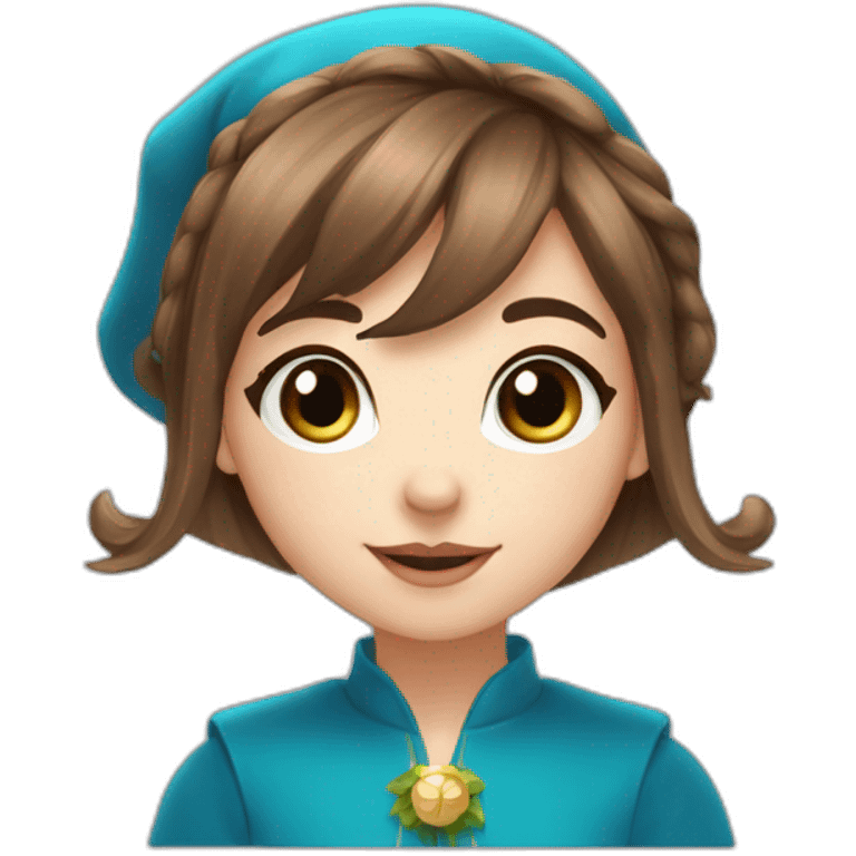 New Year's elf girl brown hair blue eyes beautiful nose bangs loose hair emoji